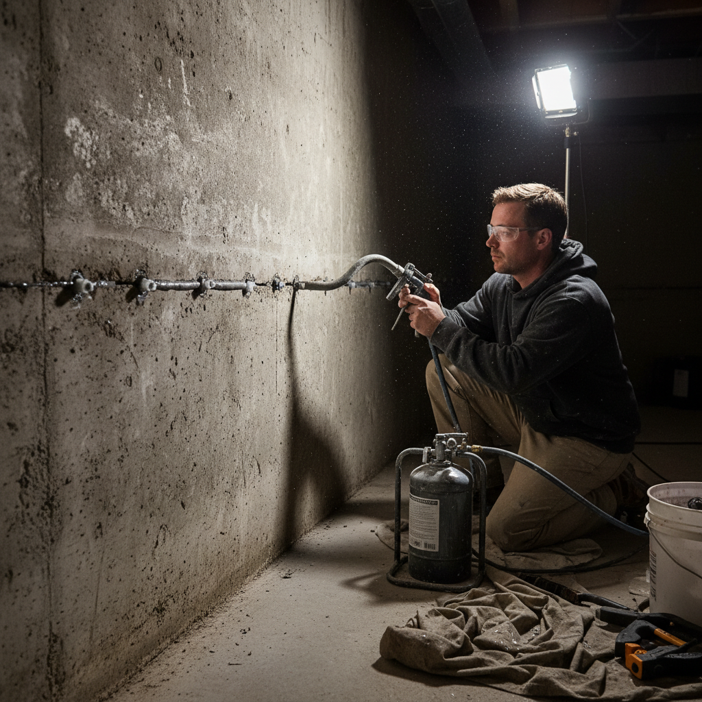 Réparation fissure fondation Abercorn — installation professionnelle