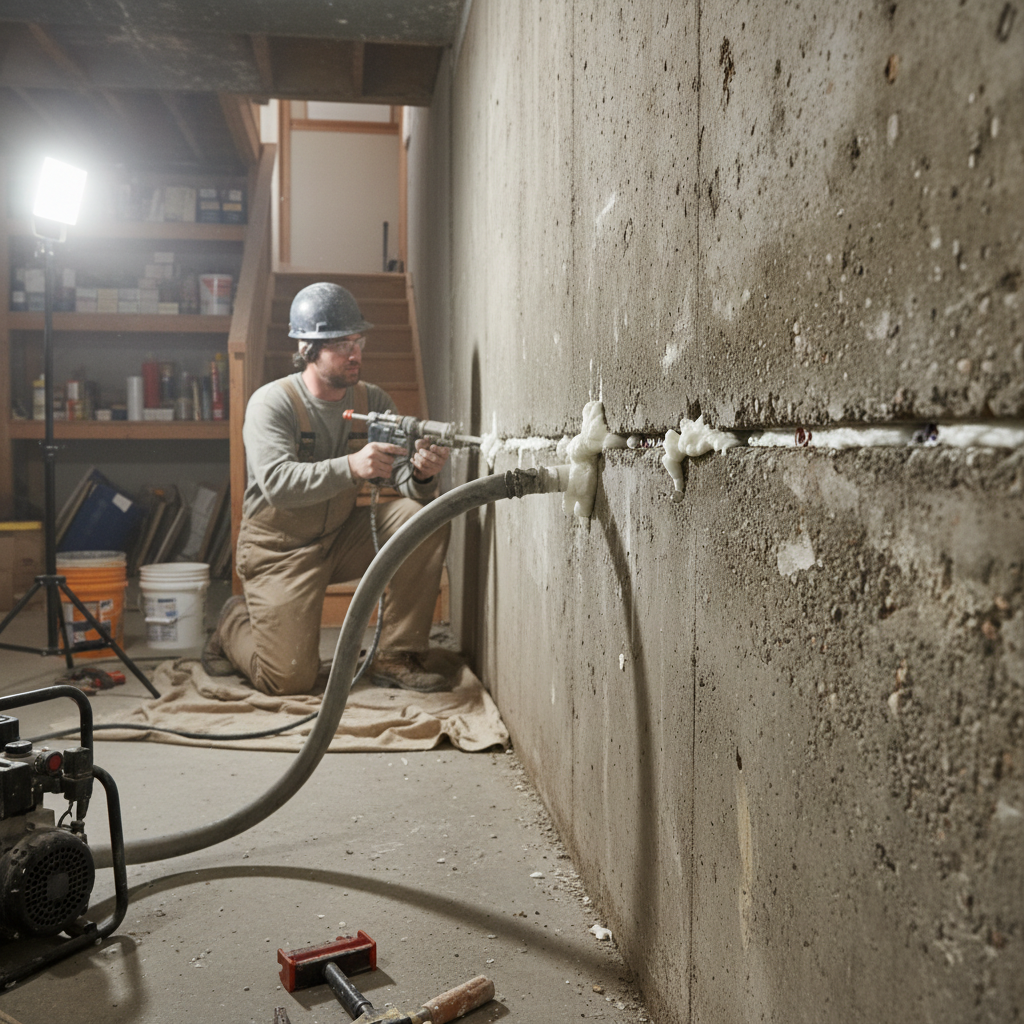 Réparation fissure fondation Wemotaci — installation professionnelle