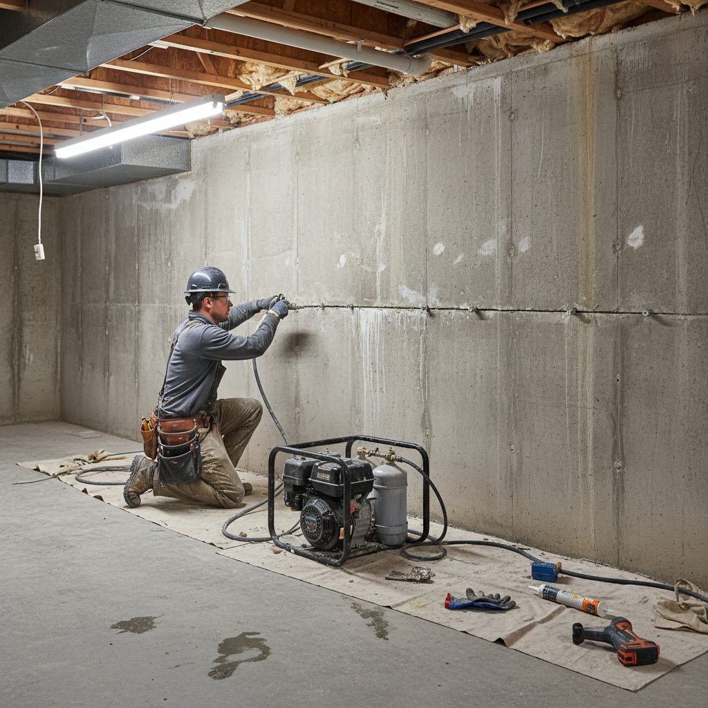 Réparation fissure fondation Odanak — installation professionnelle