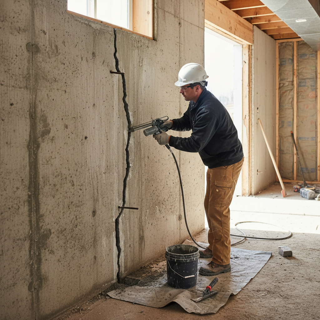 Réparation fissure fondation Frampton — installation professionnelle