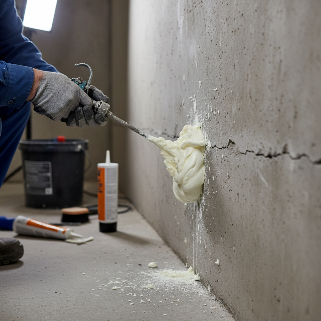 Réparation fissure fondation Sainte-Séraphine — installation professionnelle